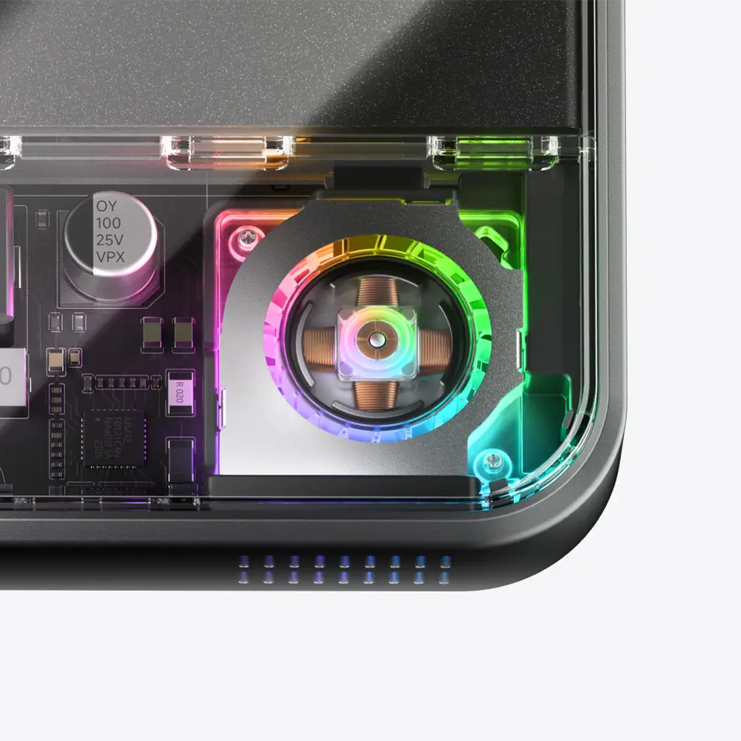 Transparent RGB design with full-spectrum dynamic lighting