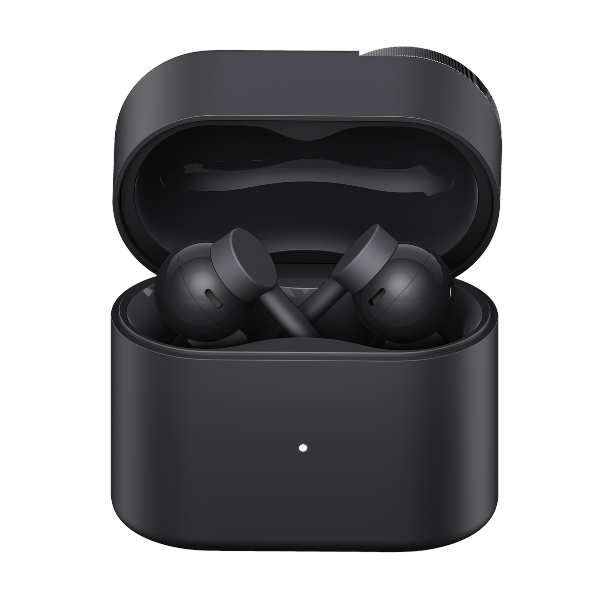 CMF Clip Pro in Dark Grey — open charging case, front view, product only