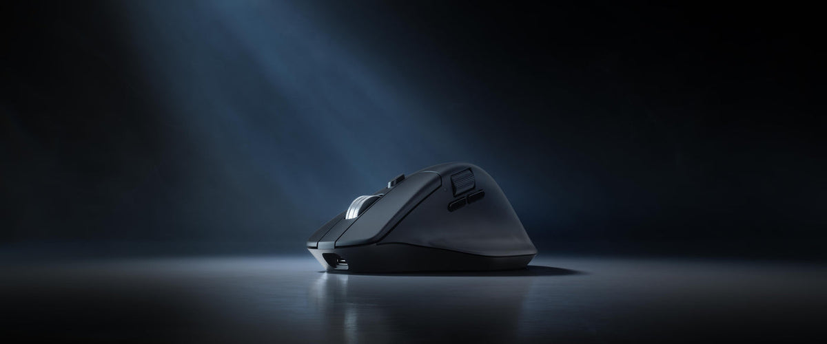 Keychron M6 side profile in a dark studio