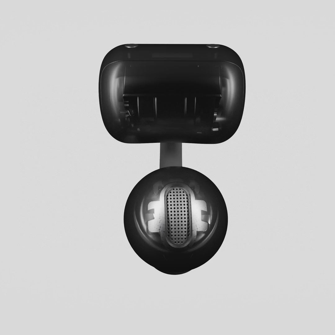 Animation showing the flexible titanium-wire core inside the clip earbud C-bridge