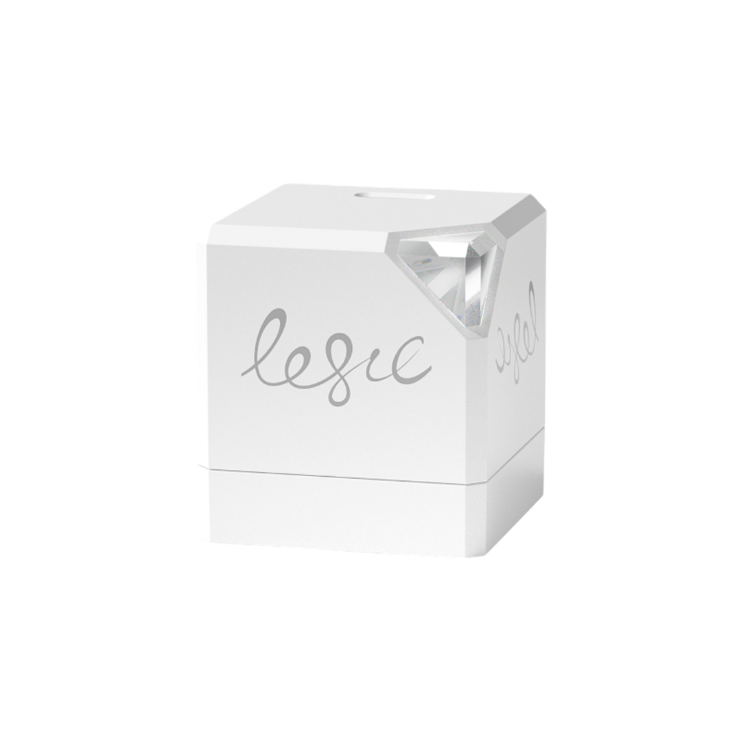 White TEGIC Crystal 35 ACADEMY charger with grey flowing graphics and a clear faceted corner.