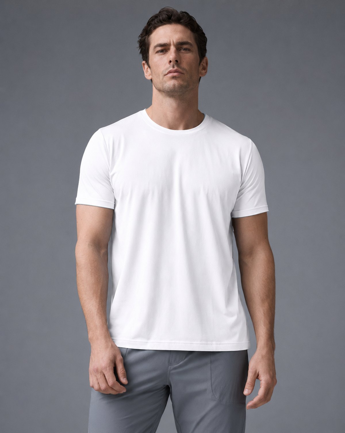 Front view of the White Relaxed Tee, showing its straight silhouette and hem.