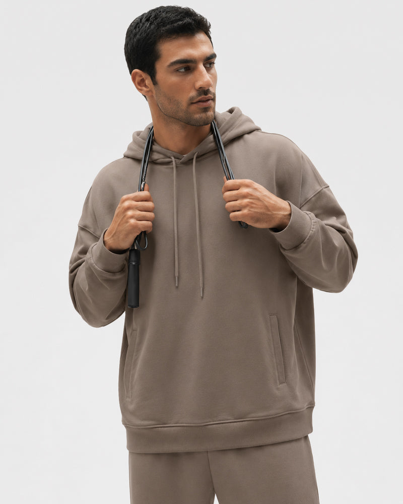 TexTale hoodie in Dune with shoulders and sleeves visible